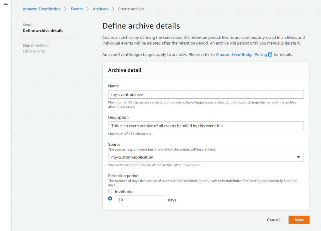 Define archive details