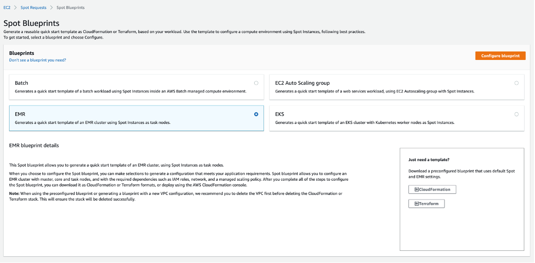 Picture of the Spot Blueprints starting page
