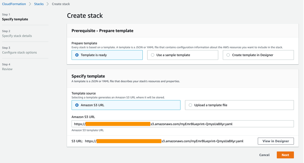 Step 5 launch blueprint in CloudFormation console