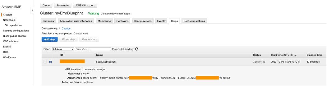 The step runs and completes successfully