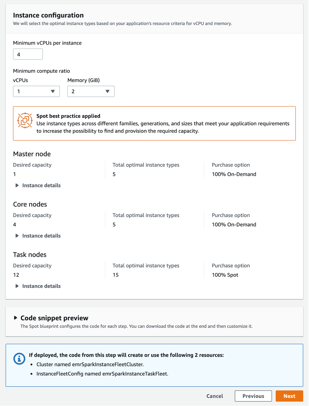 Step 3 instance configuration