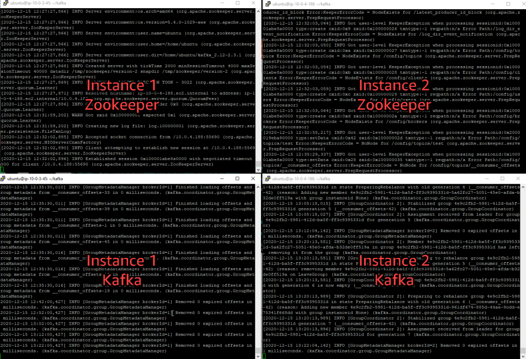 Zookeeper and Kafka terminals