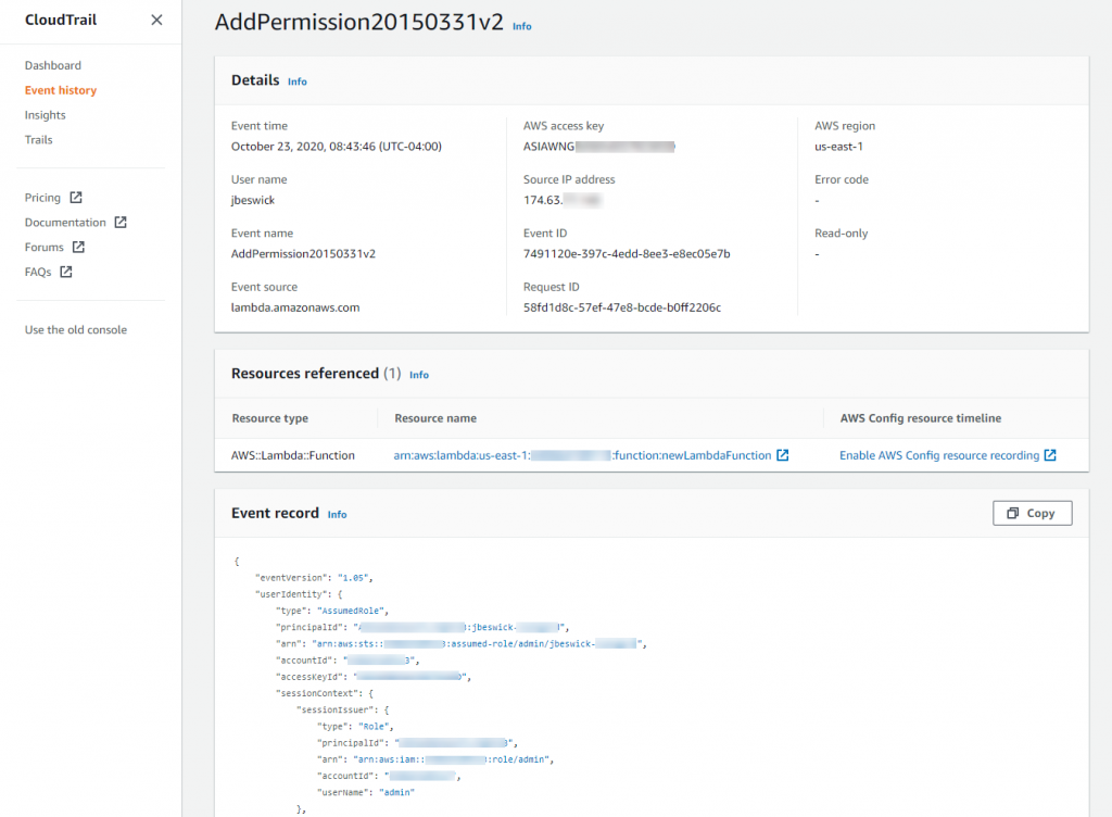 CloudTrail Record Contents documentation