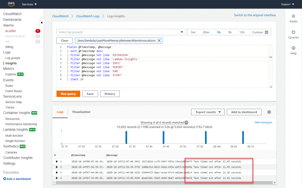 Searching for timeouts