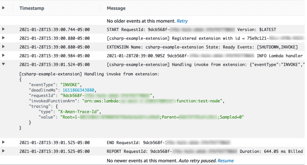 CloudWatch Logs output