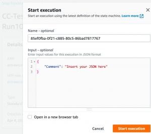 Start execution dialog