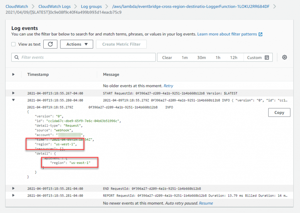 Lambda function logs
