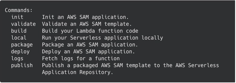 AWS SAM commands list