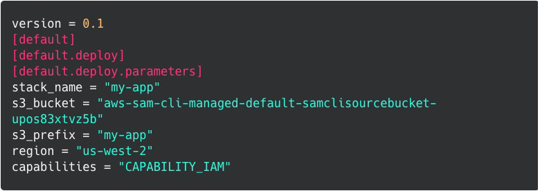 Initial samconfig file after deployment