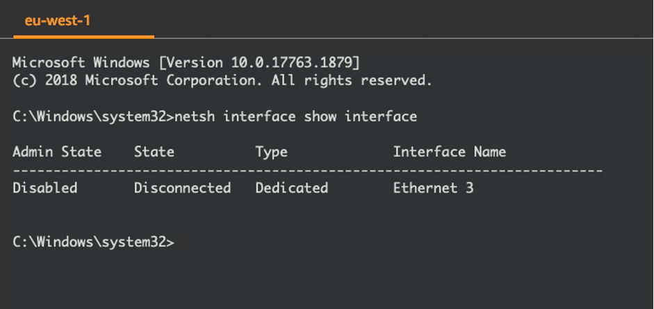 Figure 5 Status showing the network interface has been disabled.