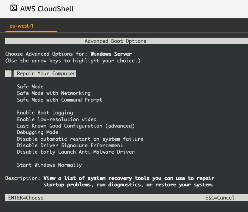 Figure 7 Advanced boot mode menu