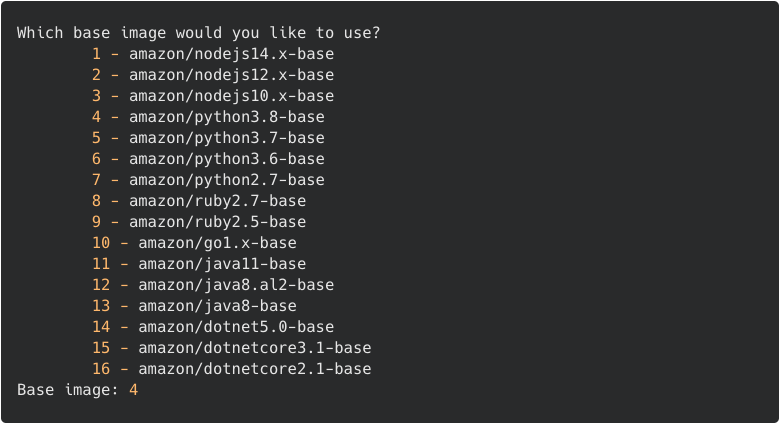 SAM: Choose an runtime image