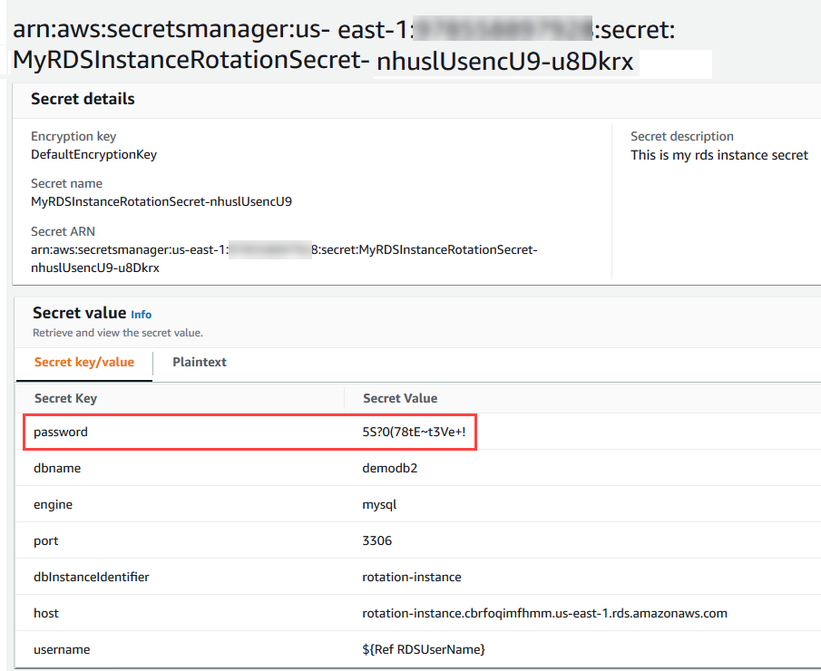 Example password stored in Secrets Manager