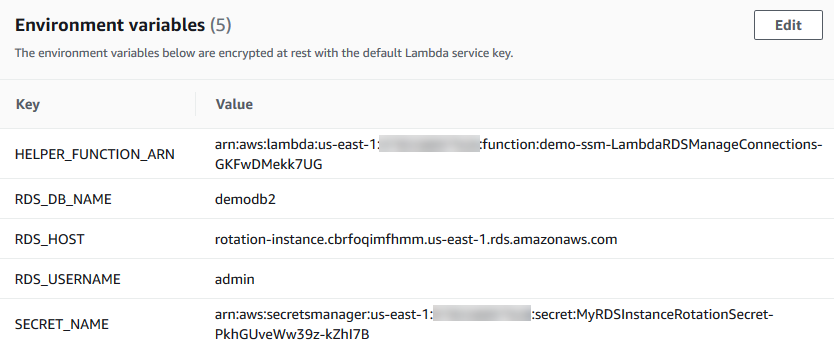 Lambda environment variables for Secrets Manager