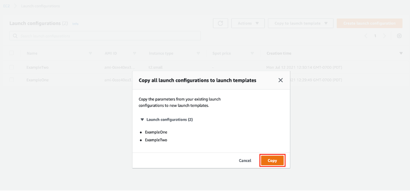 3. Review the list of templates and click on the Copy button when you’re ready to proceed.