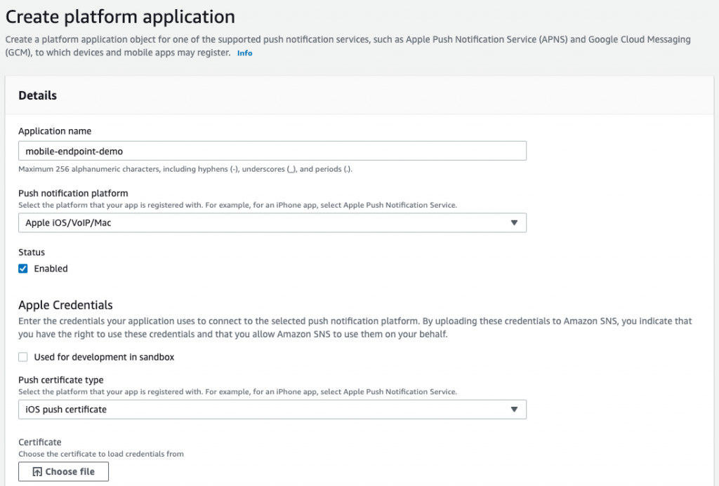 Create platform application