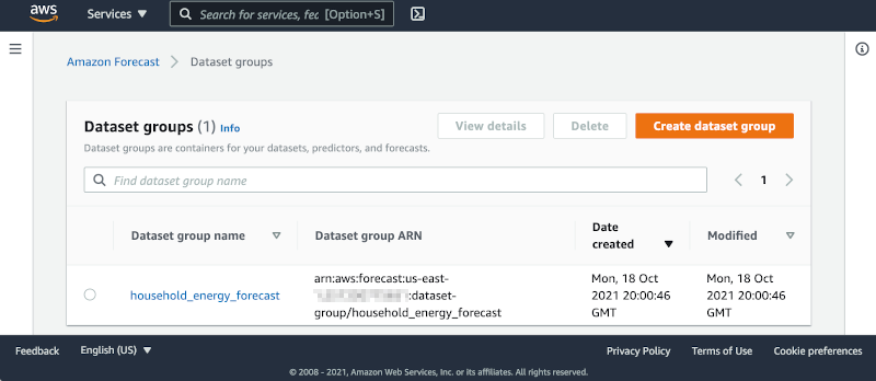 Amazon Forecast console