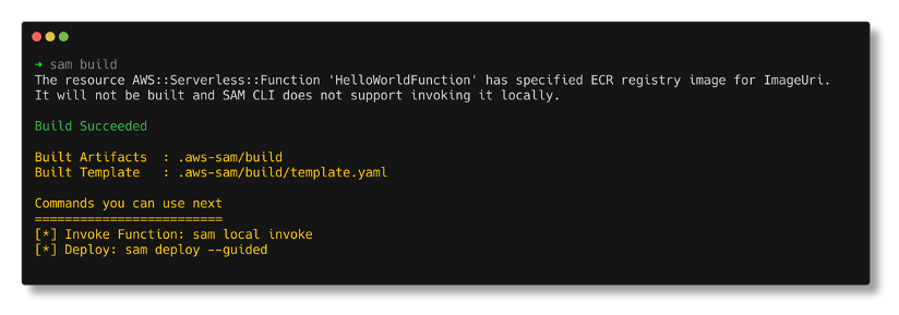 AWS SAM build results