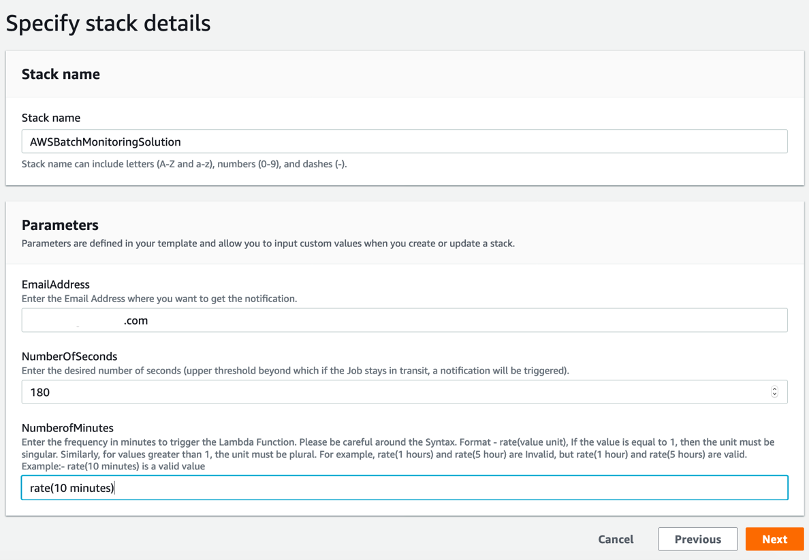 pecify parameter values during CloudFormation stack launch