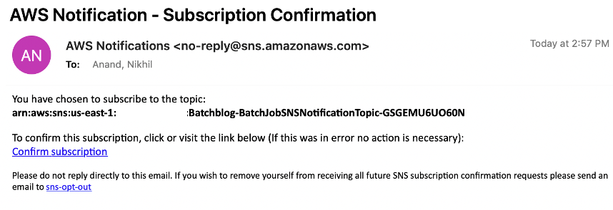 Subscription confirmation email that you receive on the specified email ID.