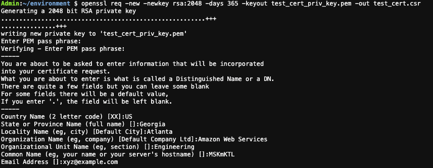 OpenSSL create a private key and certificate signing request