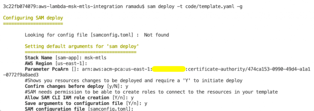 Running sam deploy -g