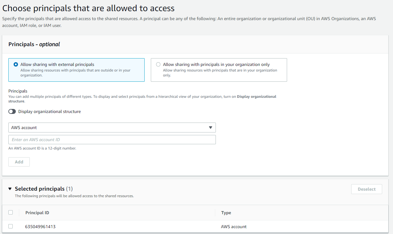 Choose principals that are allowed to access