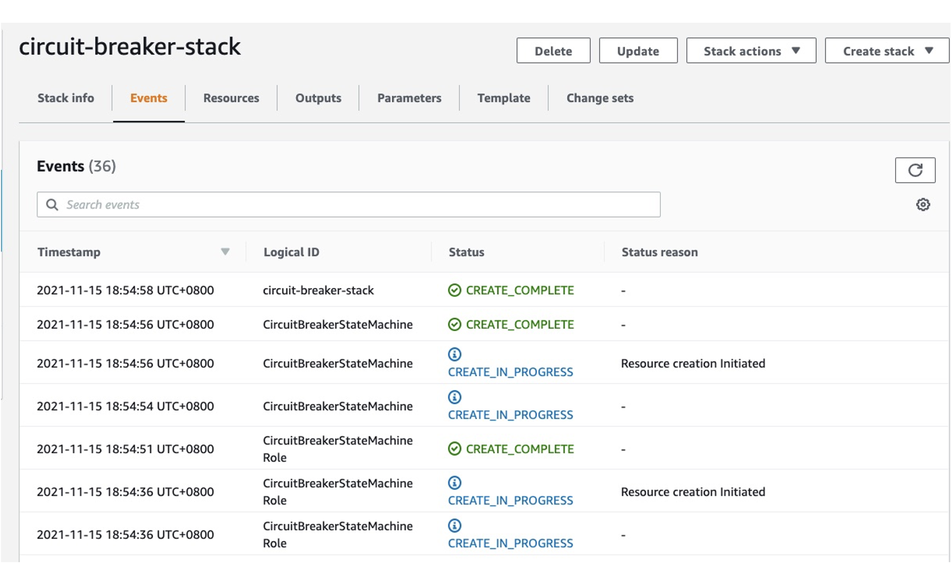 Output in CloudFormation console