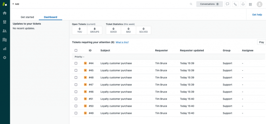 Zendesk dashboard