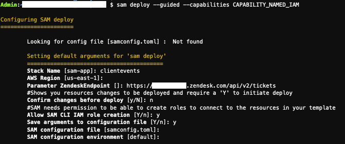 AWS SAM deployment output