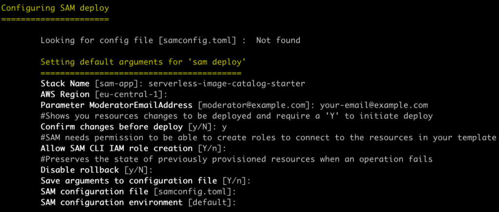 Configuring SAM deploy