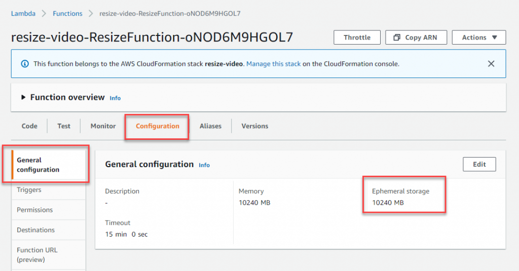 Lambda function configuration