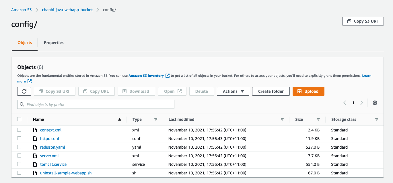 Diagram showing the S3 bucket interface and objects in the config folder