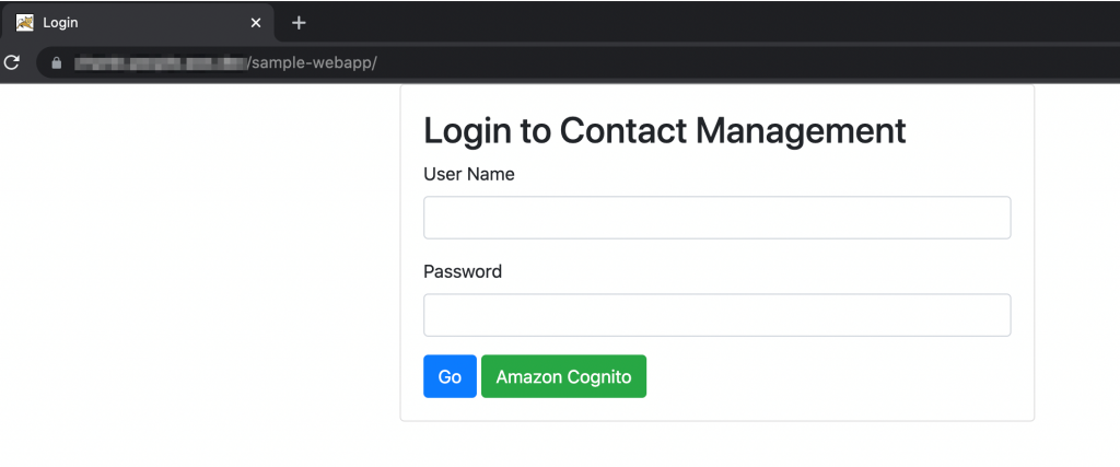 Diagram showing the log in page for the sample web application.