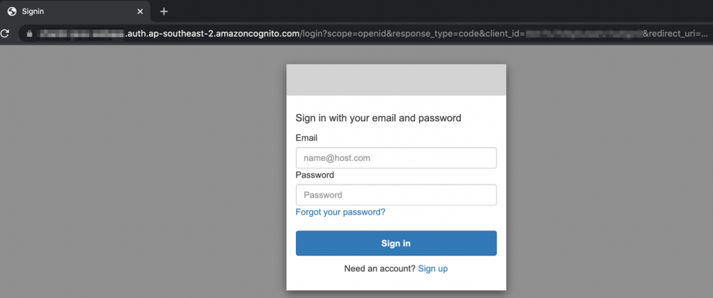 Diagram showing the sign in page provided by Amazon Cognito