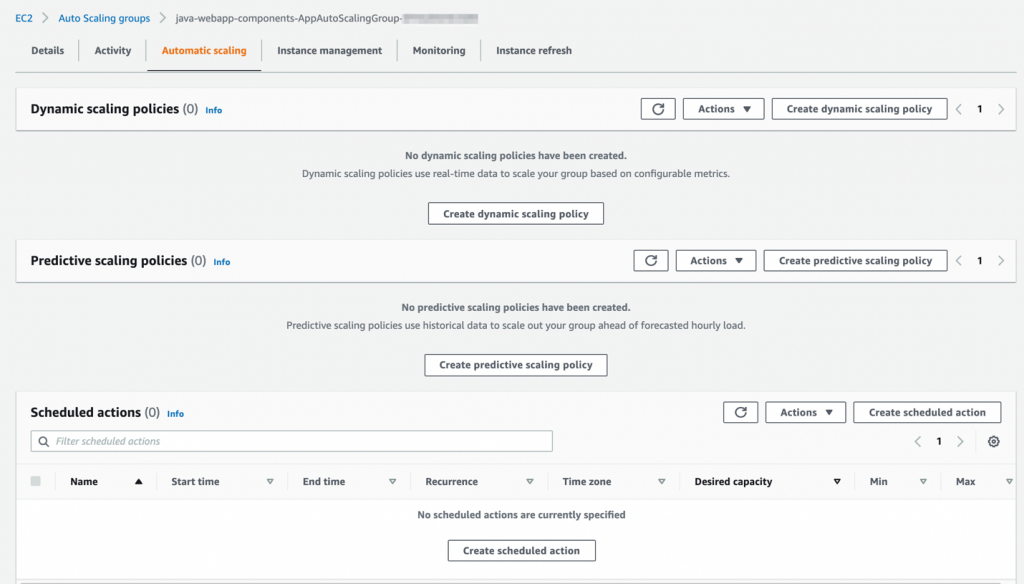 Diagram showing the auto scaling groups interface and scaling policies