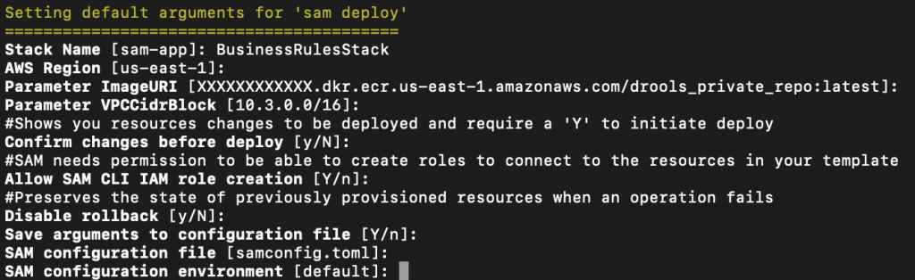 SAM deployment output