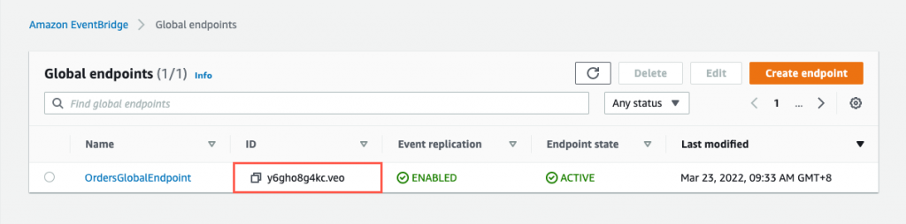 Endpoint listed in console
