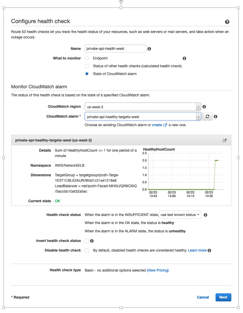 Configuring the health check for region 2