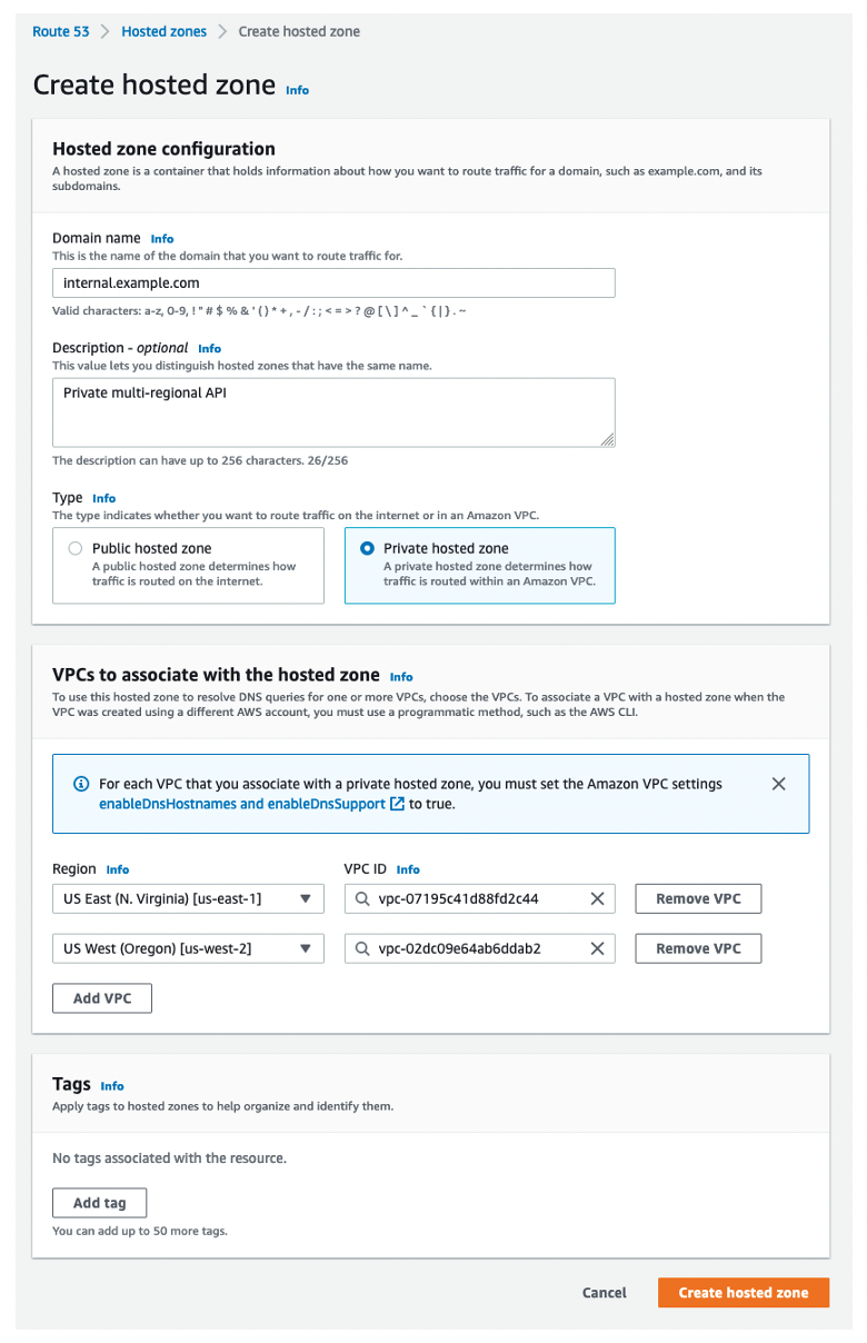 Create a private hosted zone