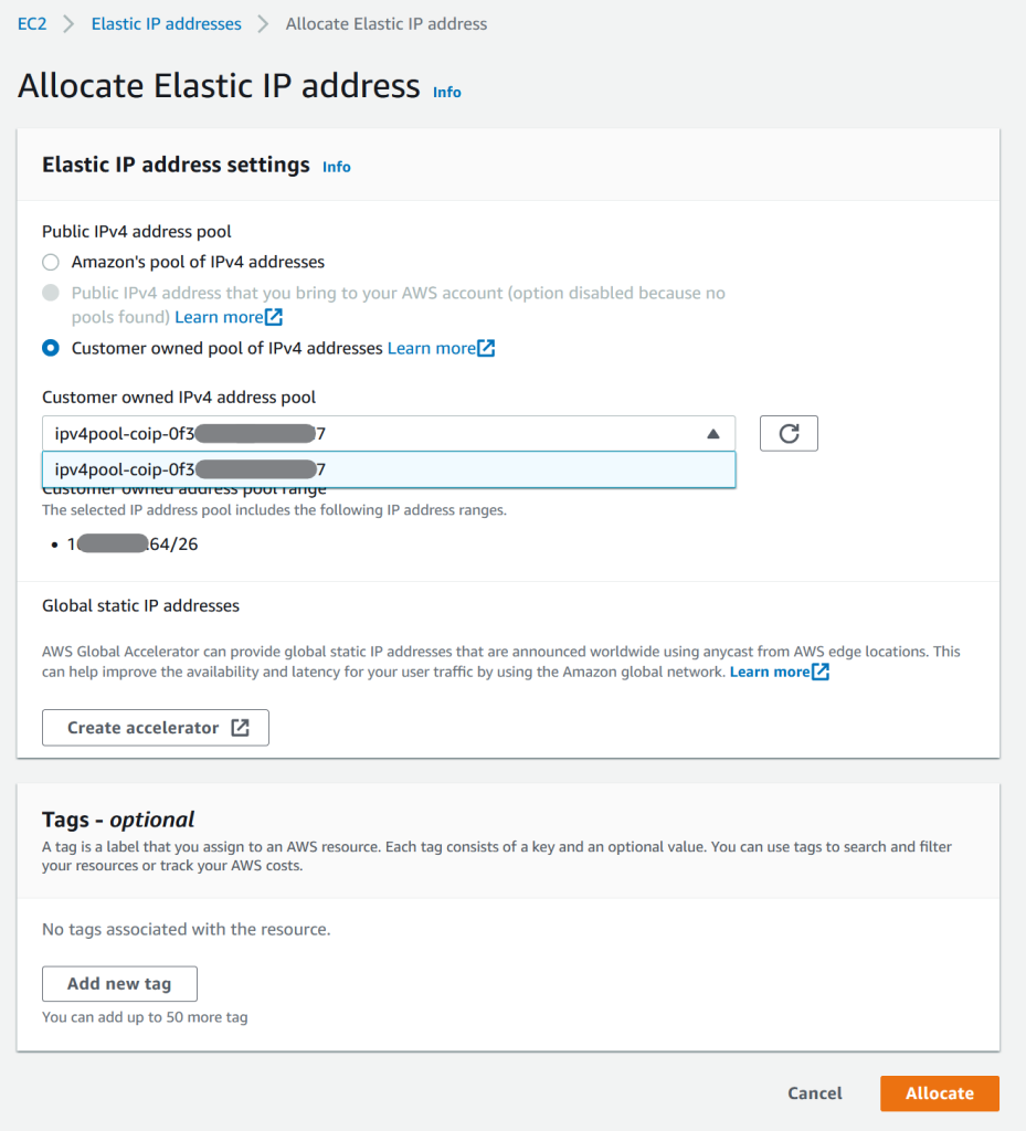 Allocate Elastic IP address