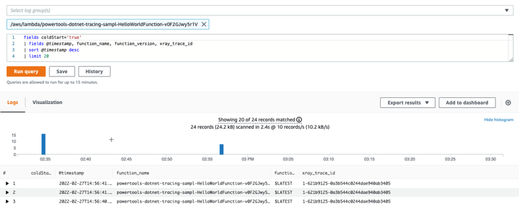 CloudWatch Logs Insights query for cold starts