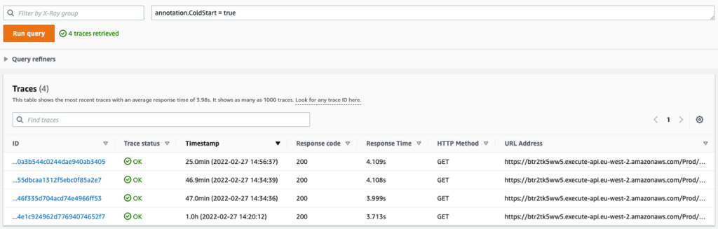 View trace attributes