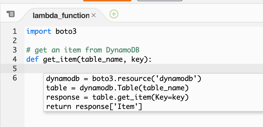 CodeWhisperer DynamoDB code snippet