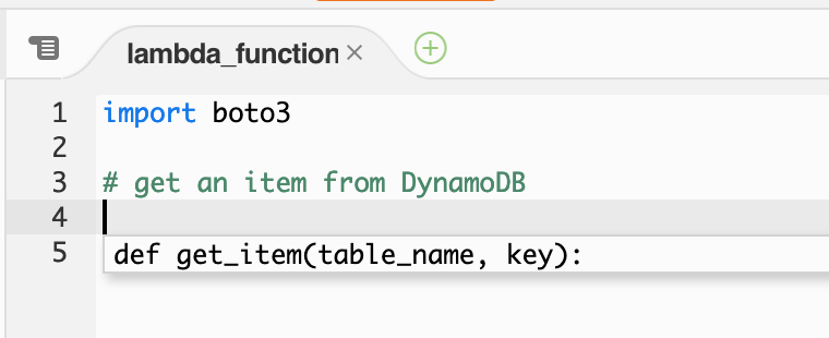 CodeWhisperer DynamoDB function signature