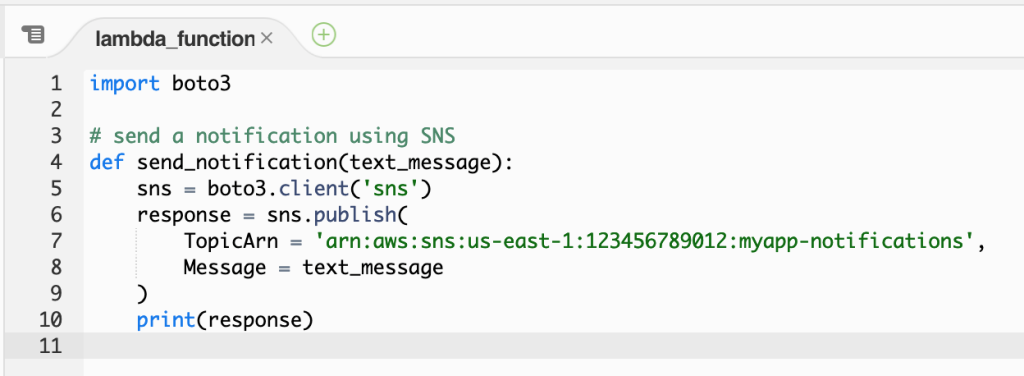 CodeWhisperer function send notification for SNS