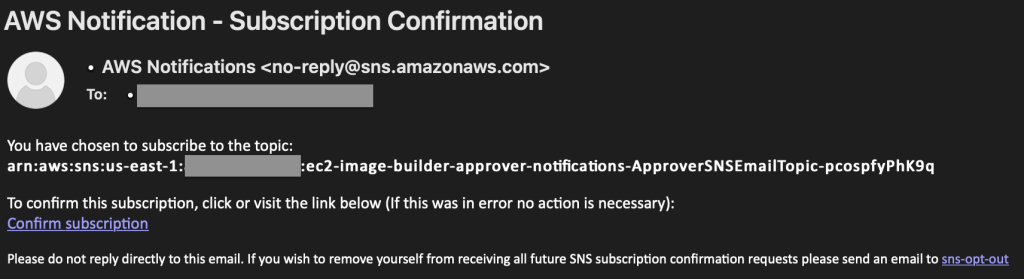 SNS Topic Subscription confirmation email
