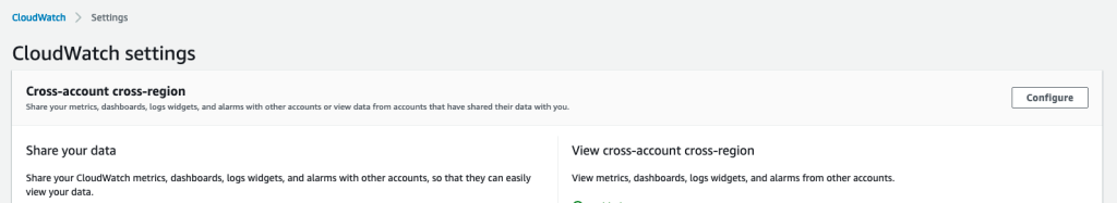 Screenshot of the CloudWatch Console’s Settings menu.