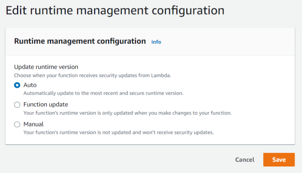 Edit runtime management configuration (Auto)