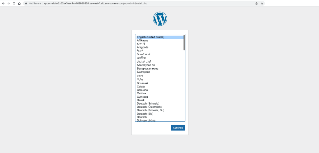 The WordPress install wizard